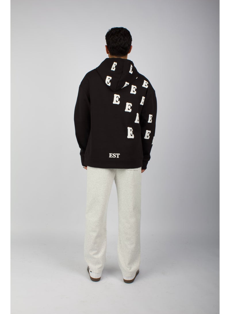 Red Planet Black fleece hoodie with a finger hole, made from a distinctive and elegant material. - Image 2